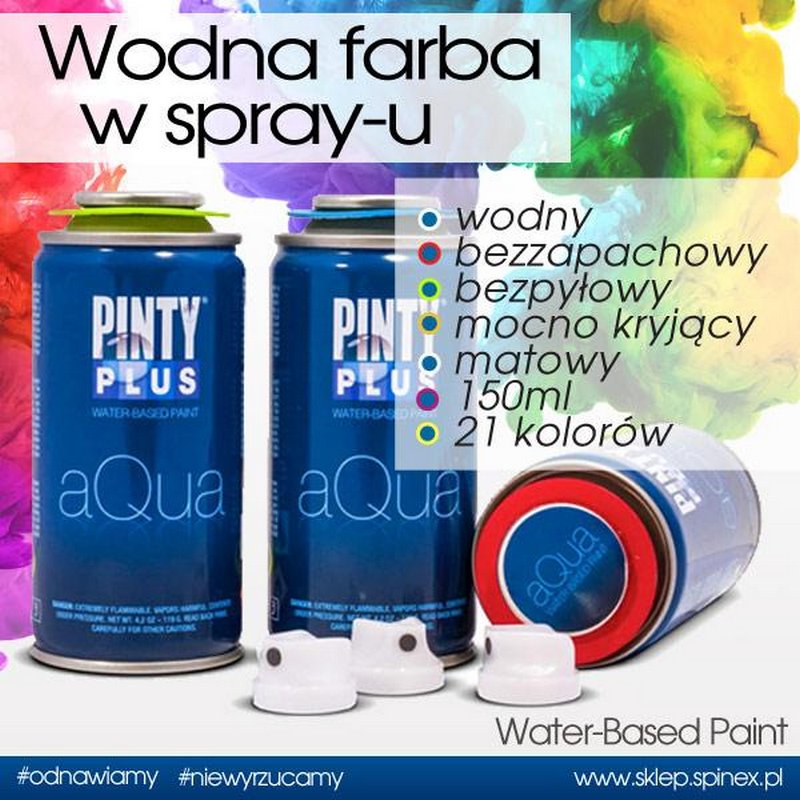 PintyPLUS AQUA. Nowy spray dekoracyjny w naszym sklepie! 21 kolorów i 2 lakiery zabezpieczające.